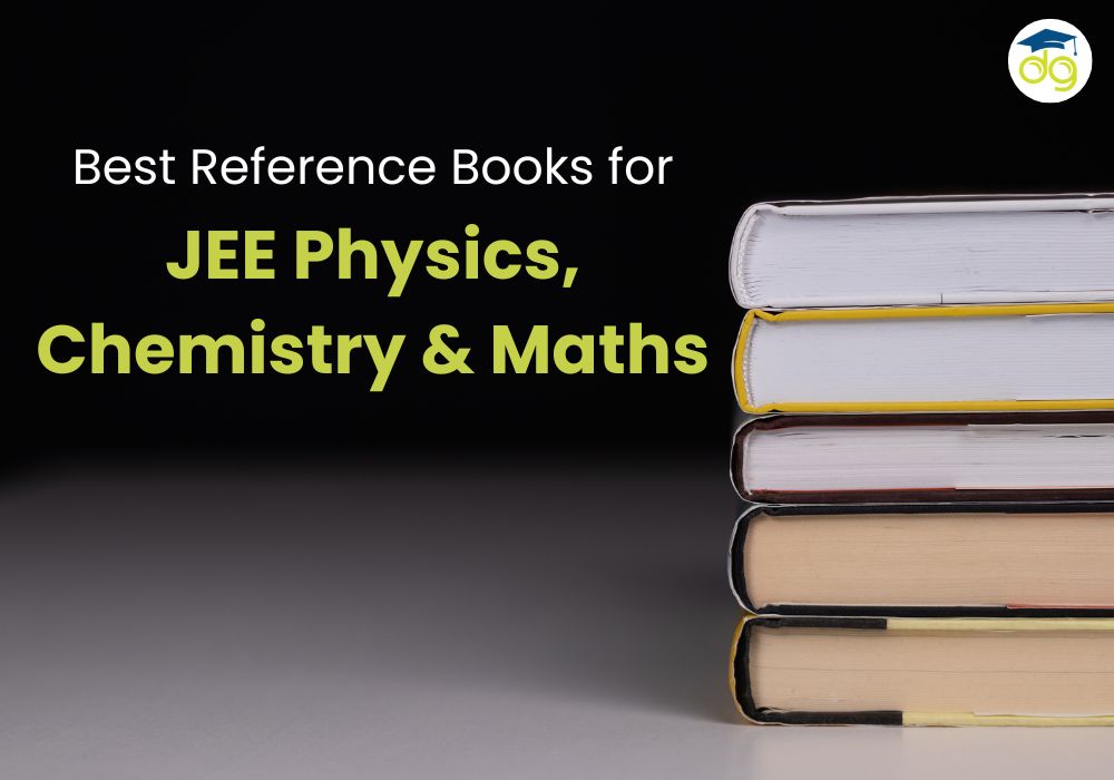 Stack of top JEE preparation books for Physics, Chemistry, and Maths on a study desk