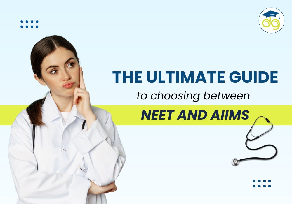 Infographic comparing NEET and AIIMS exams for MBBS admissions in India in 2025