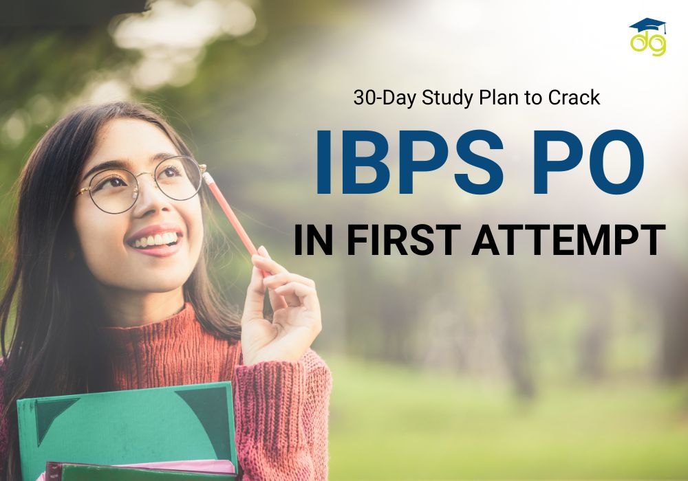 Student preparing for IBPS PO with books, calendar, and strategy chart for a 30-day study plan
