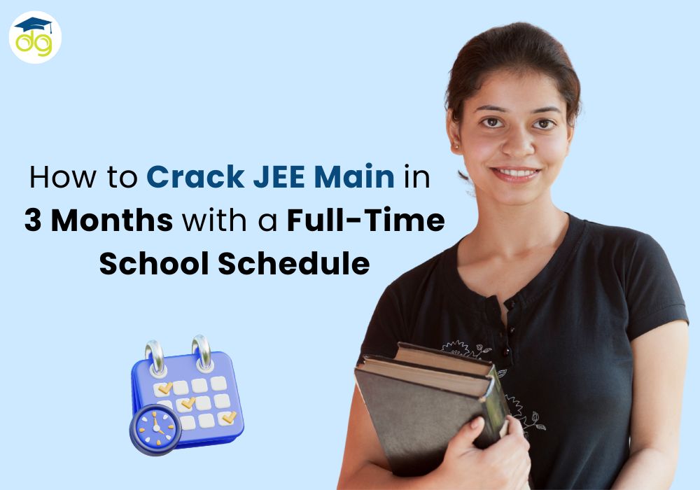 Student preparing for JEE Main 2025 with books and timetable while attending full-time school
