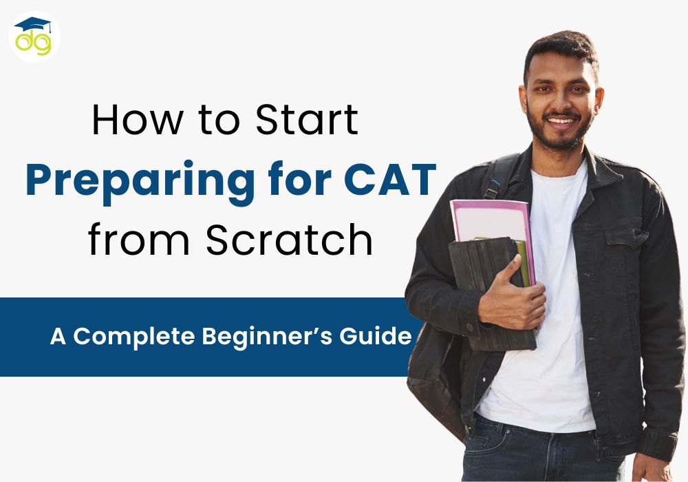 Student preparing for CAT 2025 exam from scratch with books, timetable, and a structured self-study plan